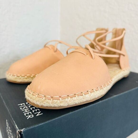 Eileen Fisher Lace-Up Leather Espadrille Sandal, Toffee Cream Pink Size 8, NWT - Picture 14 of 16